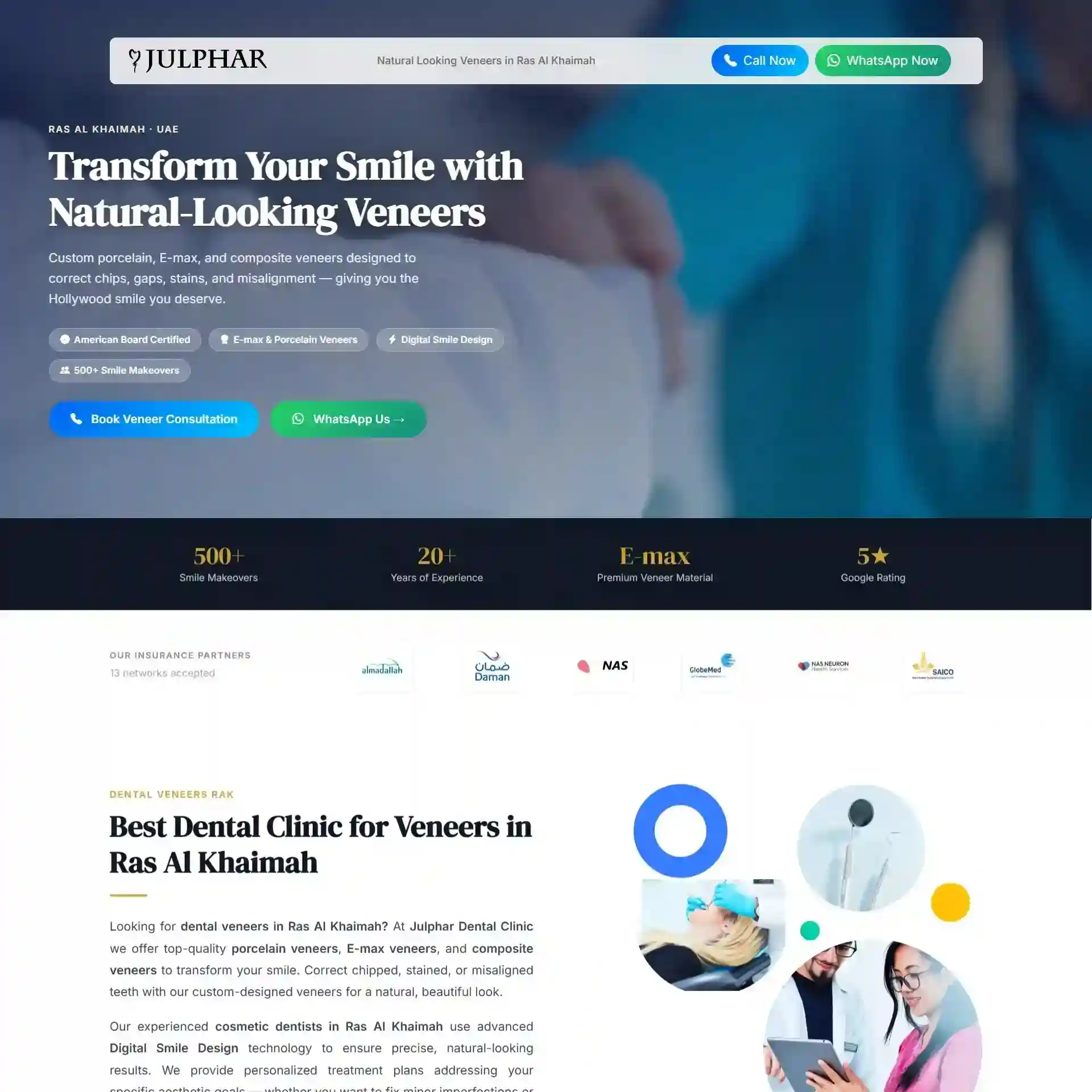 Julphar veneers landing page
